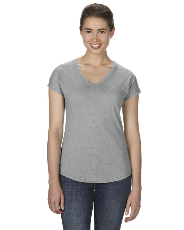 Anvil Ladies Triblend V-Neck T-Shirt | Heather Grey Hot on Sale