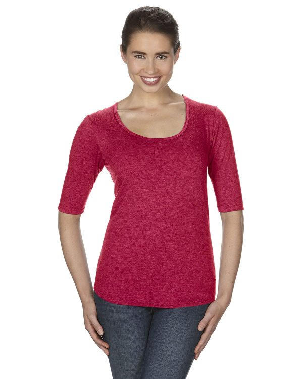 Anvil Ladies Triblend Deep Scoop Half-Sleeve T-Shirt | Heather Red Online