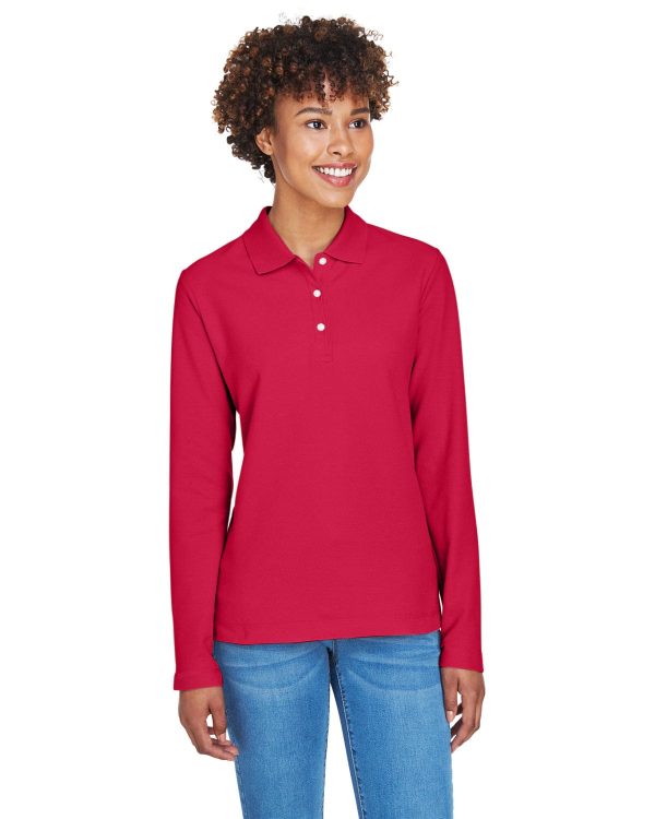Devon & Jones Ladies Long Sleeve Polo Shirt | Red Discount