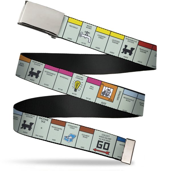 Web Belt Blank Chrome Buckle - Monopoly British UK Game Board Space Blocks Webbing Sale