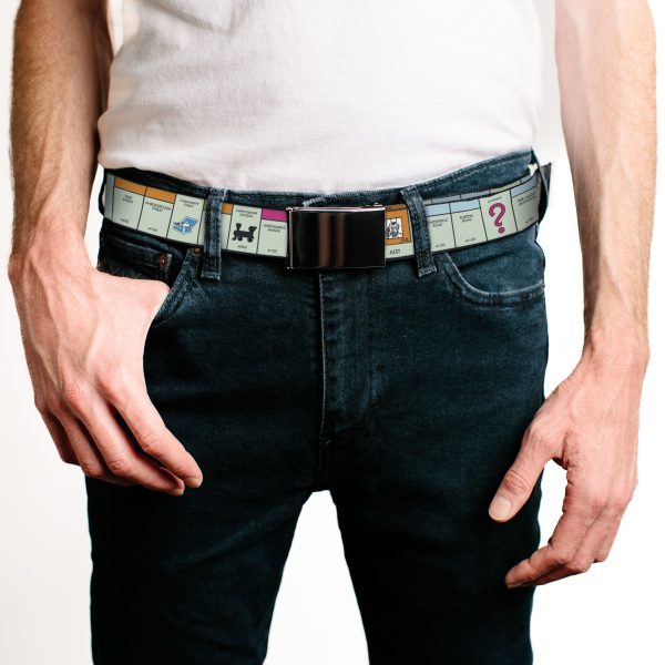 Web Belt Blank Chrome Buckle - Monopoly British UK Game Board Space Blocks Webbing Sale - Image 2