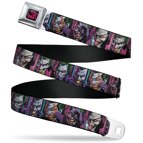 BATMAN THREE JOKERS Text Black Purple Seatbelt Belt - Joker Comic Book Cover Face Blocks Webbing Online Sale