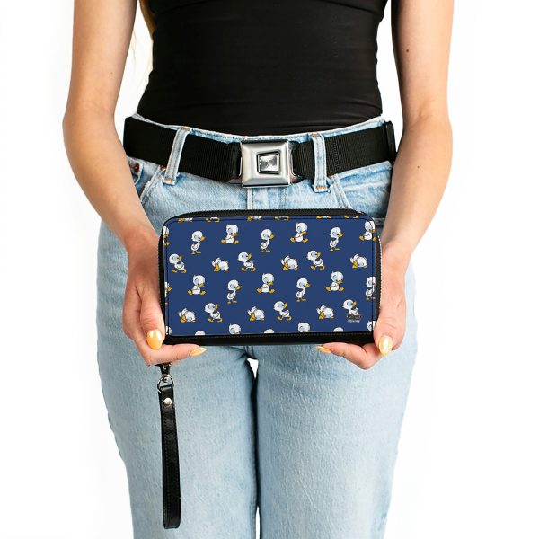 Women s PU Zip Around Wallet Rectangle - Lilo & Stitch Duckling Poses Scattered Blue on Sale - Image 3
