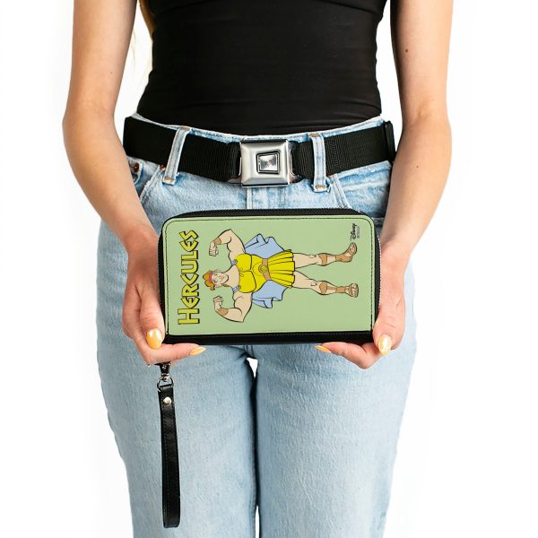 Women s PU Zip Around Wallet Rectangle - HERCULES Flexing Pose Green Yellow Online - Image 3