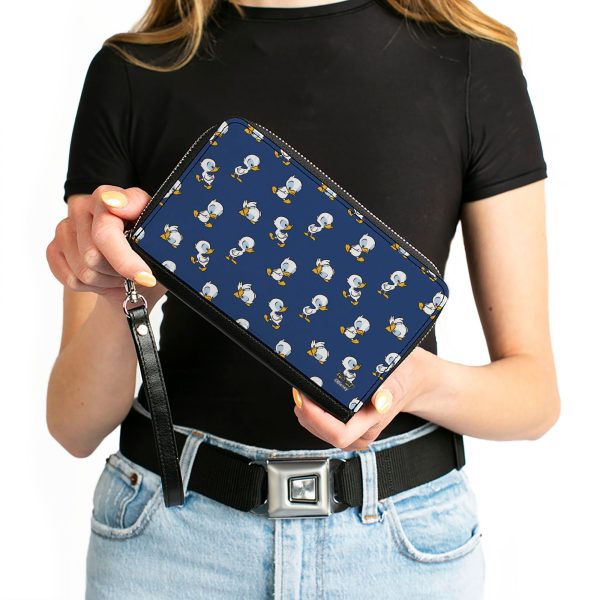 Women s PU Zip Around Wallet Rectangle - Lilo & Stitch Duckling Poses Scattered Blue on Sale - Image 4
