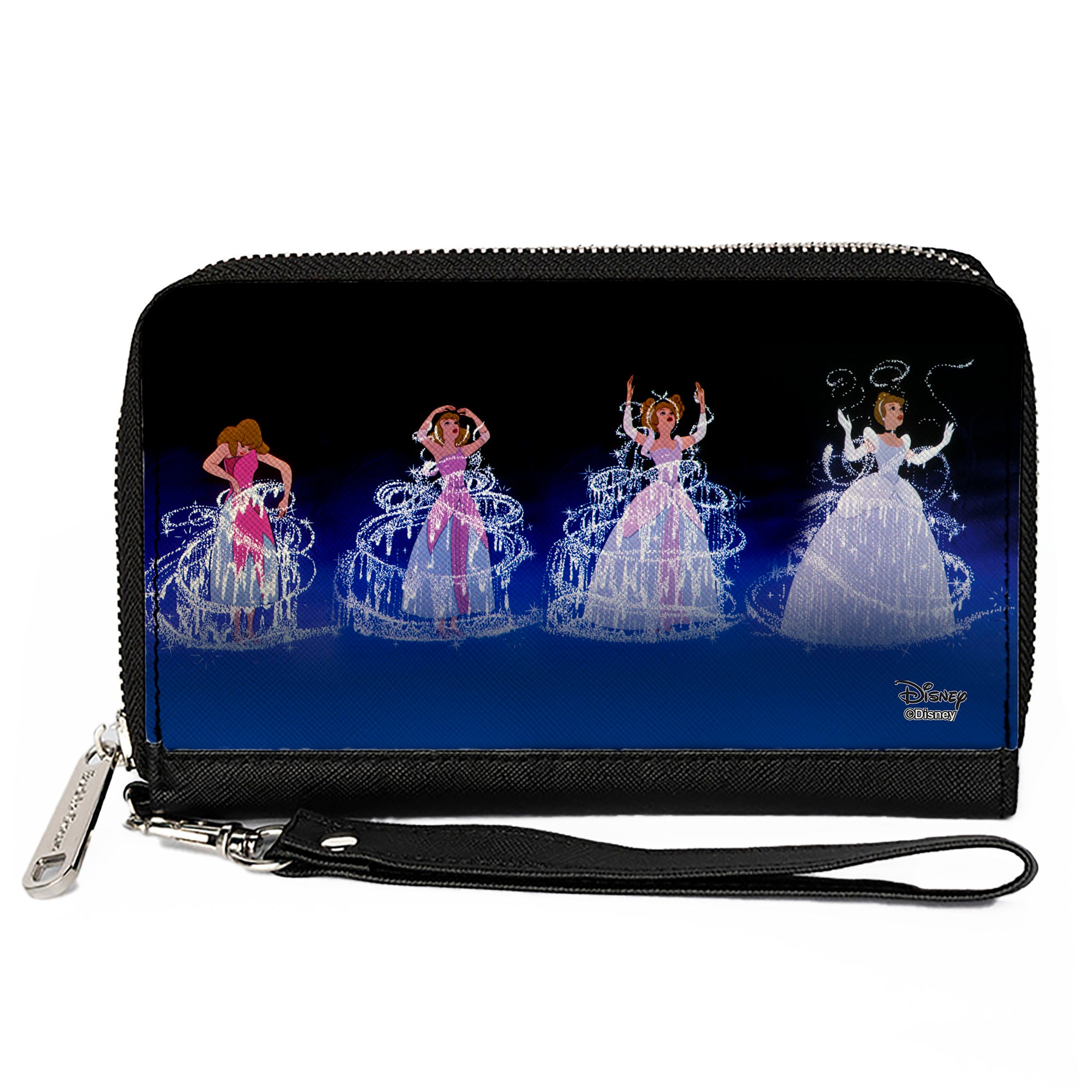 Women s PU Zip Around Wallet Rectangle – Cinderella Princess Transformation Pose Blue Fade Supply