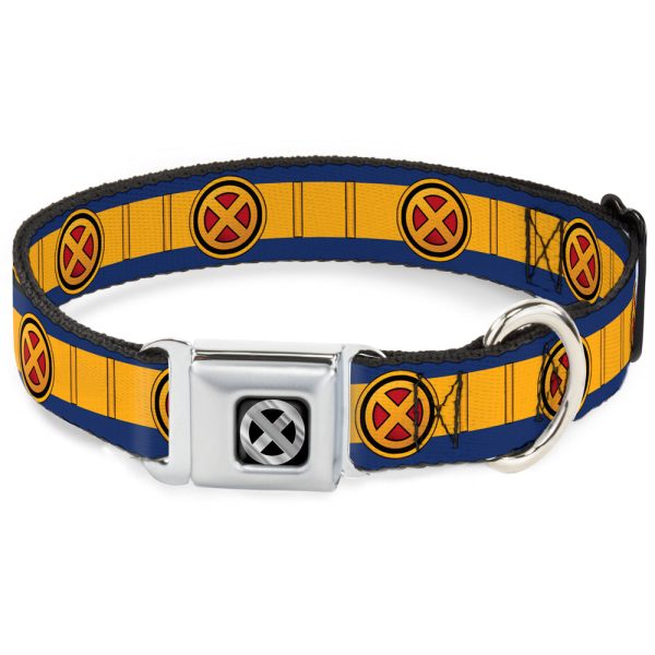 X-Men Icon Black Silver Gradient Seatbelt Buckle Collar - X-Men Cyclops Utility Strap Blue Gold Black Red Online now