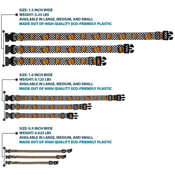 Plastic Clip Collar - Monarch Butterfly Scattered Checker Black White Hot on Sale - Image 3
