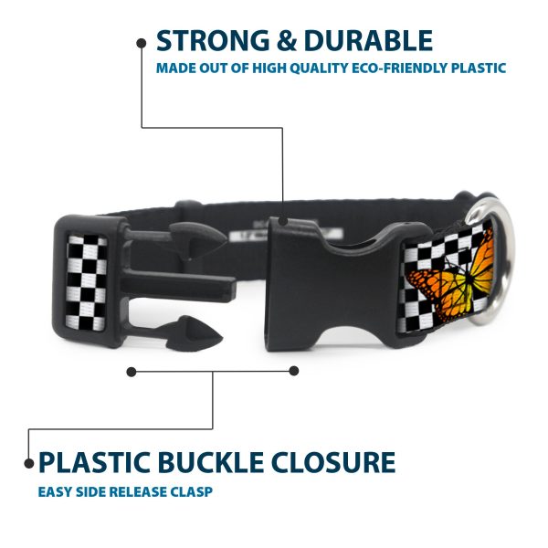 Plastic Clip Collar - Monarch Butterfly Scattered Checker Black White Hot on Sale - Image 4
